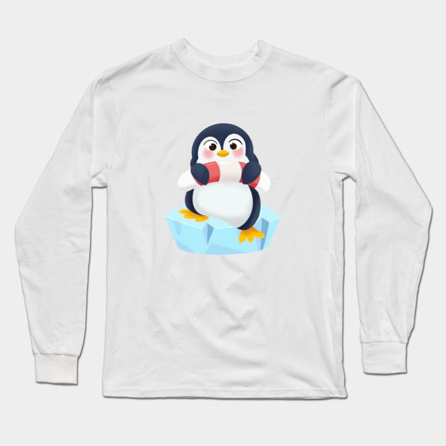 Cute Penguin First time Swimming Long Sleeve T-Shirt by CleasssArt